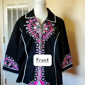 Bob Mackie Wearable Art with embroidery front,back, and sleeves. Size L